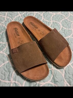 BioStep Brown Suede Slide Sandals - Women's Comfort Slides 9 Excellent
